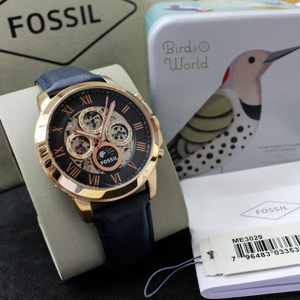 Fossil ME3029 Grant Skeleton Dial Navy Blue
