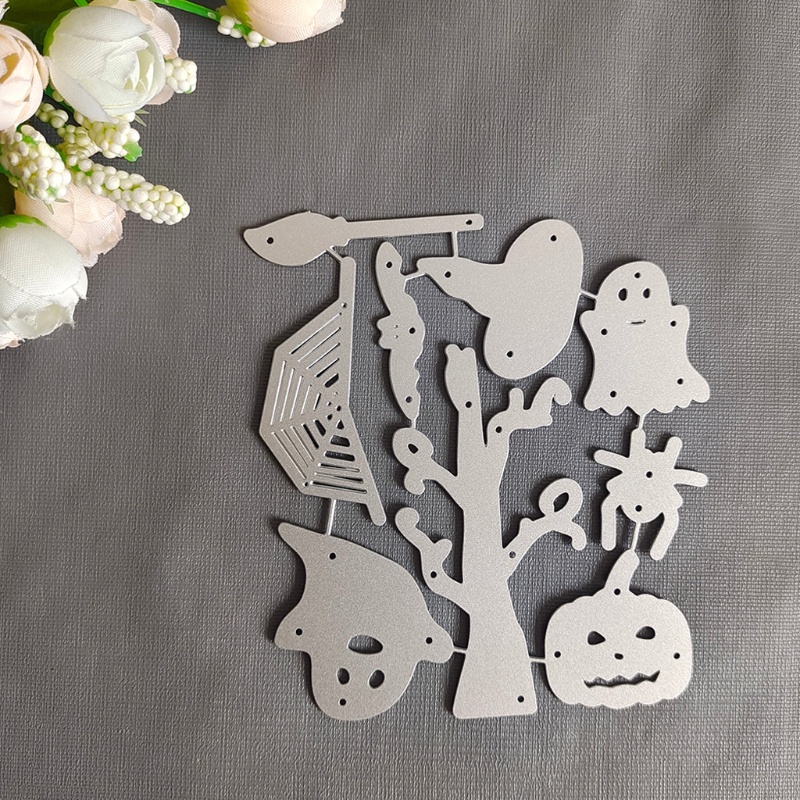 Cetakan Stensil Cutting Dies Motif Halloween Bahan Metal Untuk Scrapbook / Craft DIY / Embossing