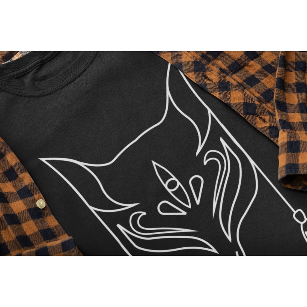 Tshirt Japanese Traditional Fox Mask Kitsune Noh Mask Black Premium Unisex