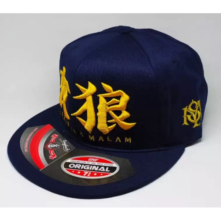 Topi Snapback Premium Serigala Malam Logo Tulisan Jepang Unisex