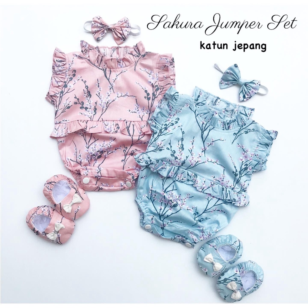 HAMPERS SAKURA / BUZZ Baju Setelan Jumper Rok Bunga Bandana Sepatu Pergi Lucu Fashion Anak Bayi Perempuan Cewek Murah