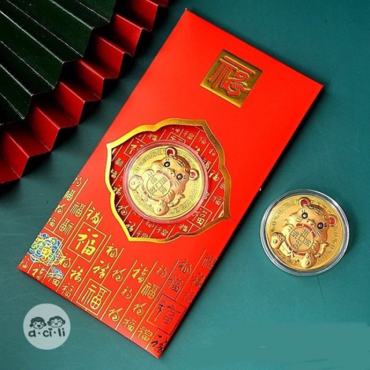 

Angpao Koin / Kantong Koin Emas Kado Souvenir Hampers Imlek Tahun Macan Tiger 2022