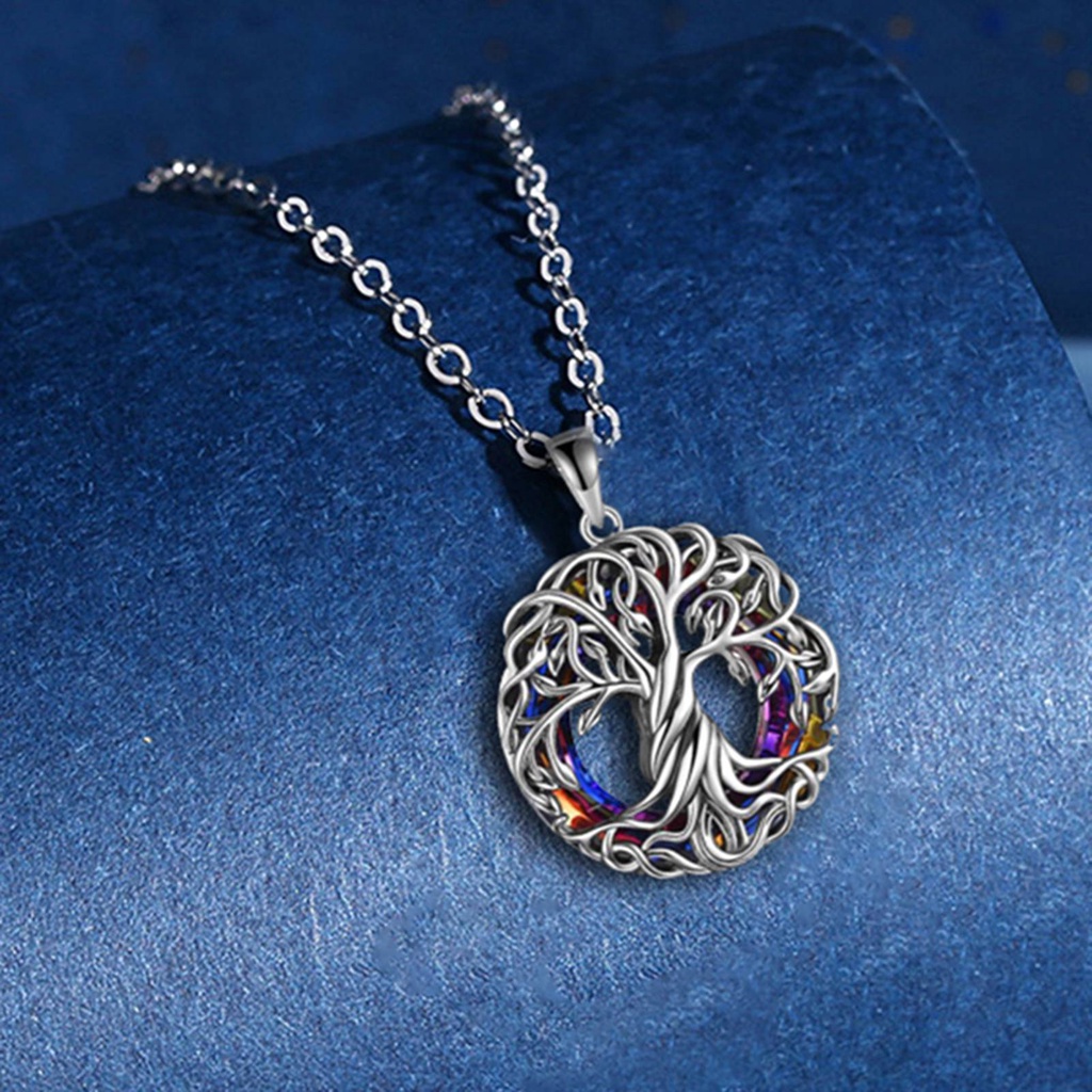 Fancyqube Kalung Desain Pohon Kehidupan Aksen Kristal Biru Bahan Sterling Silver Untuk Wanita