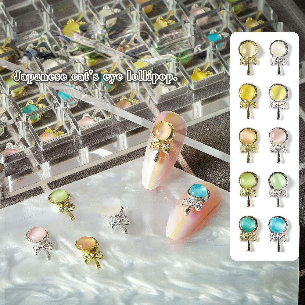 AUGUSTINA Agustina Paku Charms Ikatan Simpul Peri Kuku Kecantikan Kuku Rhinestones Kuku Salon Cat Eye 3D Dekorasi Kuku
