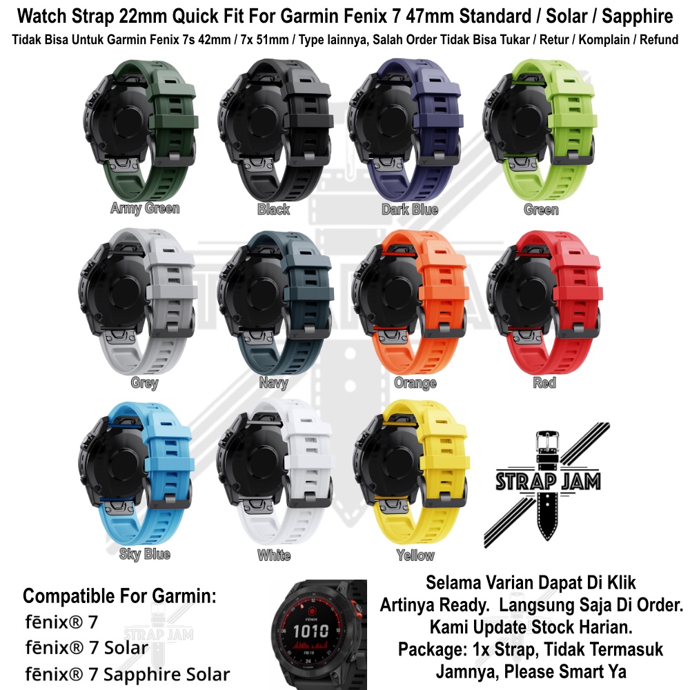 MF7 Strap Garmin Fenix 6 / Fenix 7 47mm - Tali Jam Tangan Quick Fit 22mm Rubber Silikon Sporty