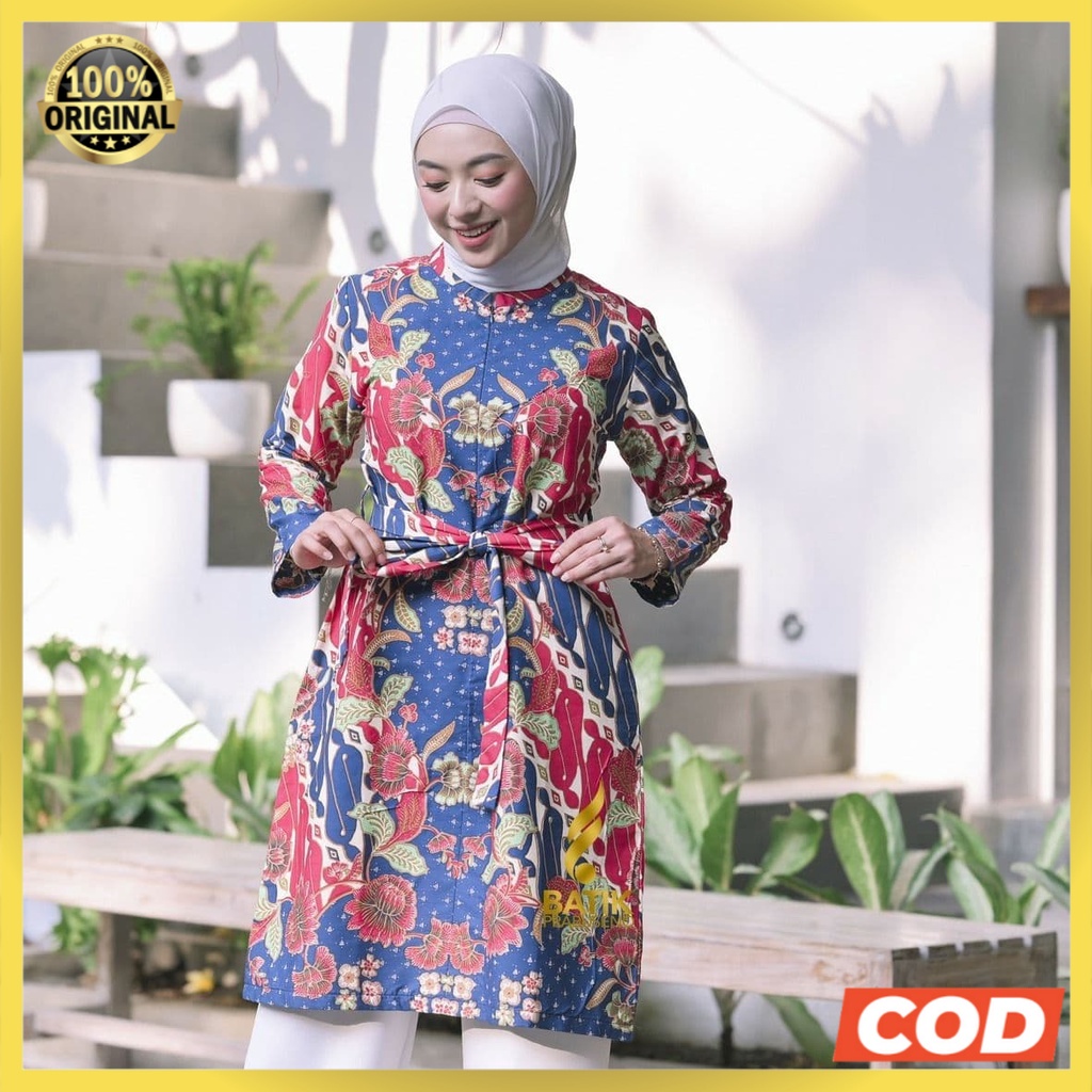 MAHIRA Atasan Batik Wanita Elegan Prabuseno Ori Tunik Lengan Panjang Lapis Furing Baju Kerja Kantor 