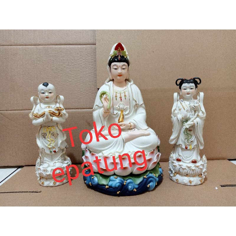 patung dewi kwan im / kwan in / guan yin - 12 inch keramik taiwan -set