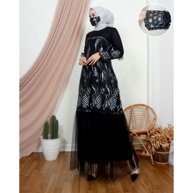 Gamis Tile Payet Melani Hitam By Aleeta