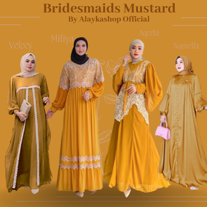 SERAGAM BRIDESMAIDS WARNA KUNING KUNYIT MUSTARD UKURAN M L XL / GAMIS WISUDA / GAUN WISUDA / GAMIS W