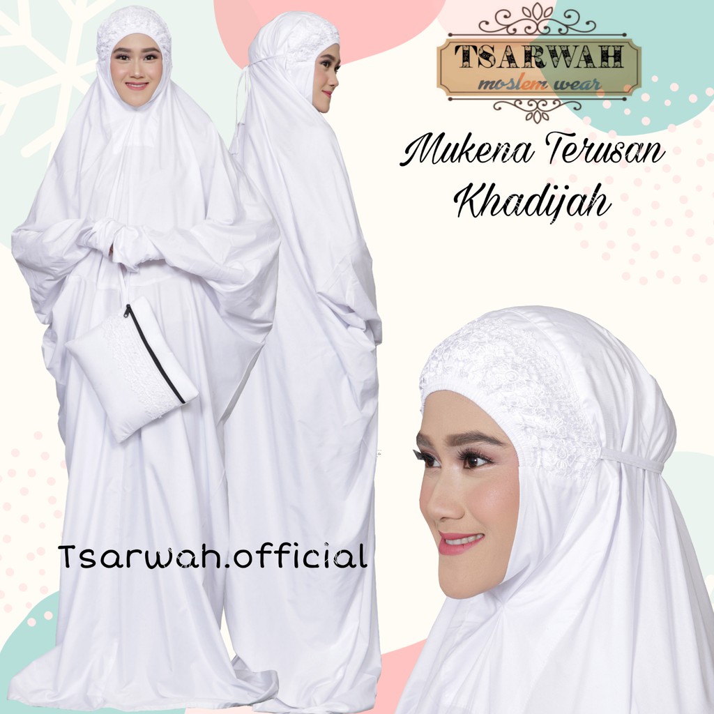 Mukena Terusan Putih Polos Renda Khadijah Katun Micro