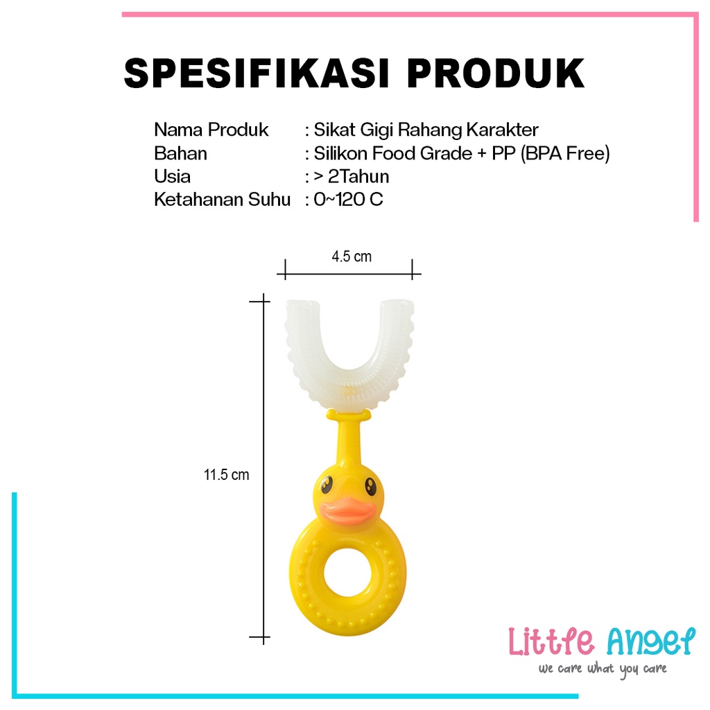 SIKAT GIGI BAYI ANAK BENTUK U Silikon Baby Training Toothbrush Kids 1 Tahun Karakter Bebek Premium Silicon Lembut Bulu Halus Import