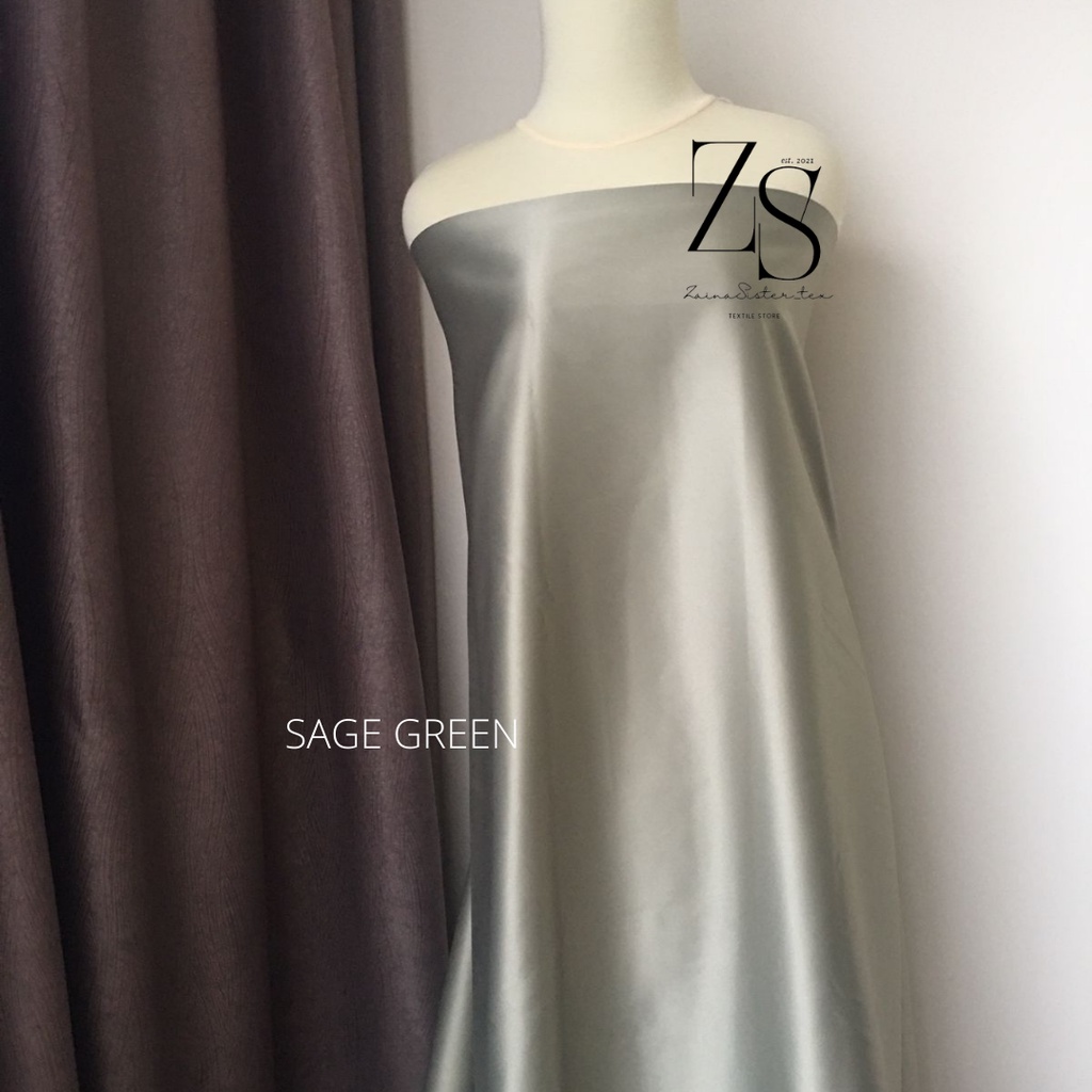 Bahan Kain Satin Velvet Premium Warna Hijau Sage Green Meteran