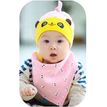 Satu Set Kupluk + Celemek | Bib + Hat Panda