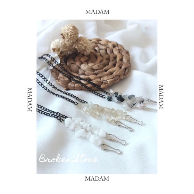 2in1 Konektor Masker Hijab Serut / Strap Masker Rantai / Batu pecah Acrylic