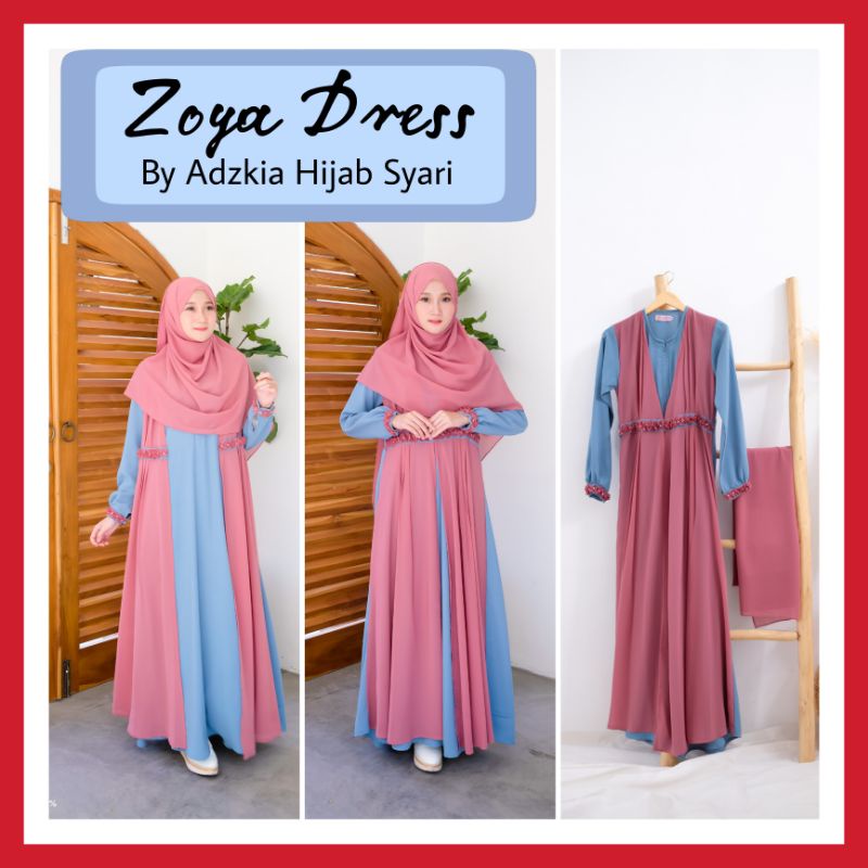 Zoya Dress Denim Size M set Pashmina Original by Adzkia Hijab Syari
