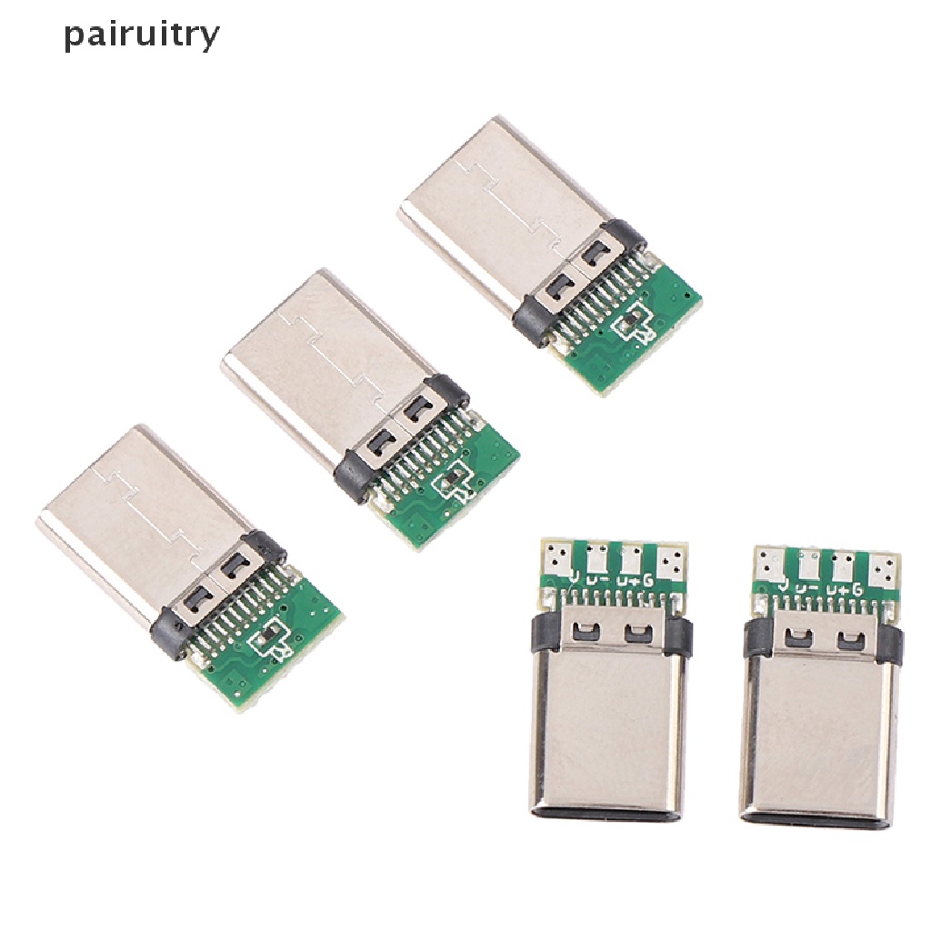 Prt 5Pcs Soket Konektor Plug Solder USB 3.1 Tipe C Male DIY Untuk PC Board PRT