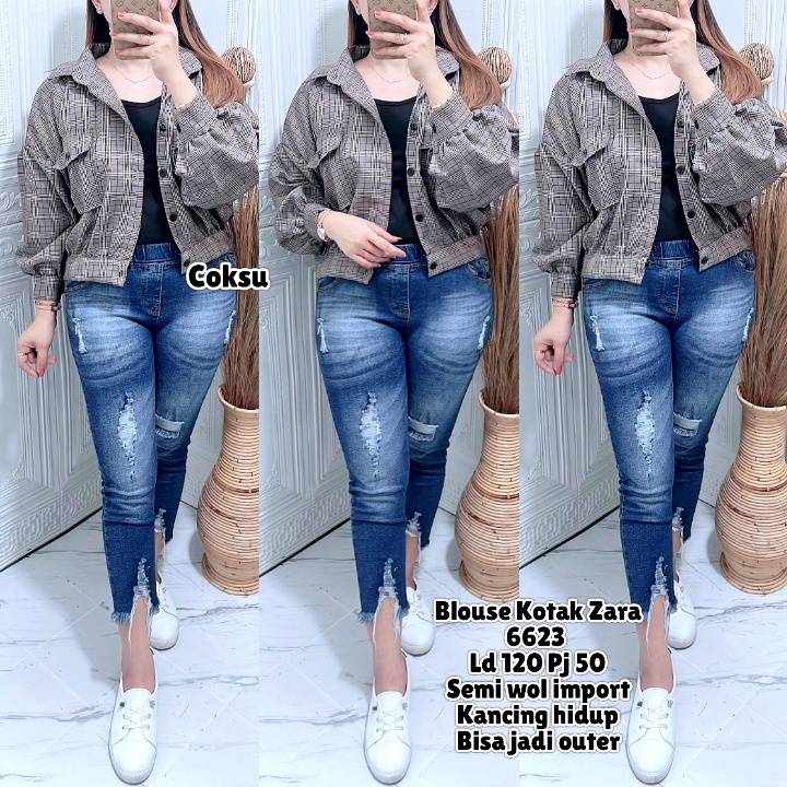 Kemeja Crop Oslin / kemeja flanel / kemeja oversize / kemeja wanita / kemeja jumbo / outer