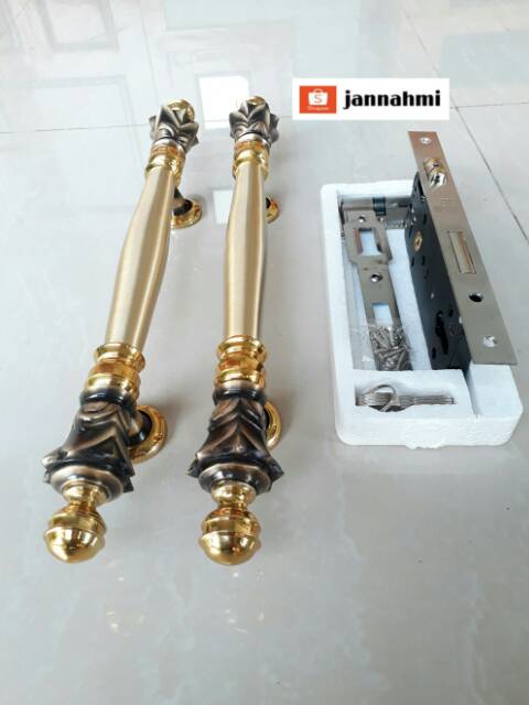 1 set handle kuningan solid + 1 set body kunci