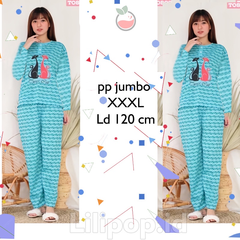 Lilipop.id  Baju Tidur Jumbo Twin Cat XXXL Celana Panjang PP Bigsize Lengan Panjang Baby Doll Kaos