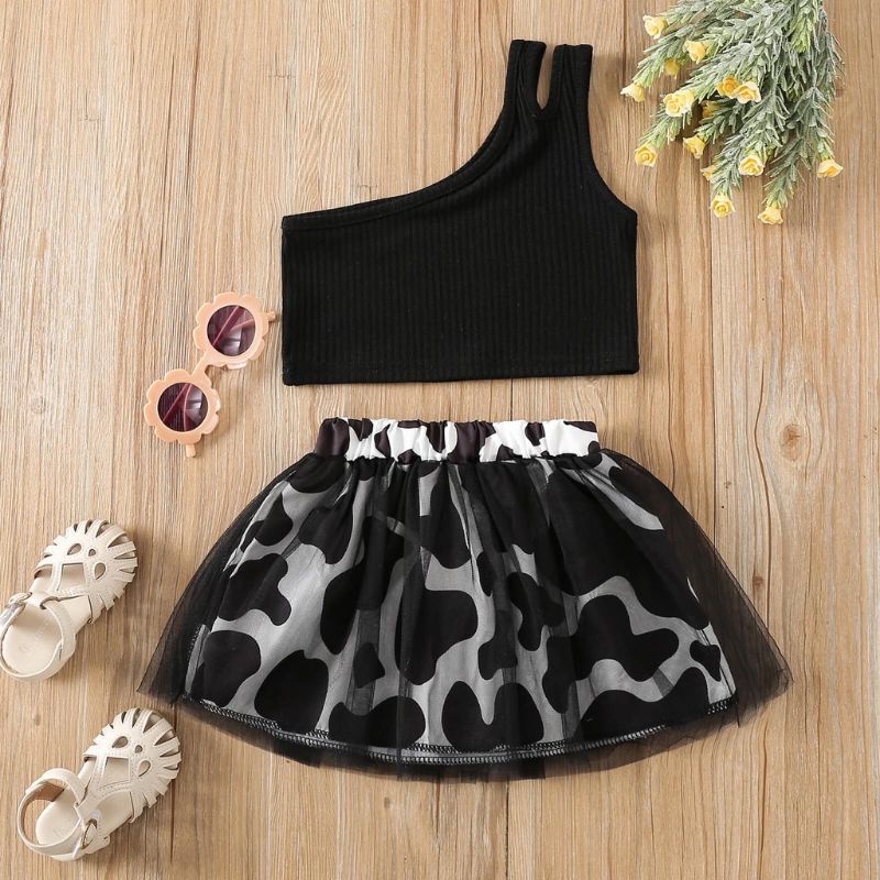 setelan anak bayi perempuan warna hitam untuk fashion show rok sapi lucu import asli cod