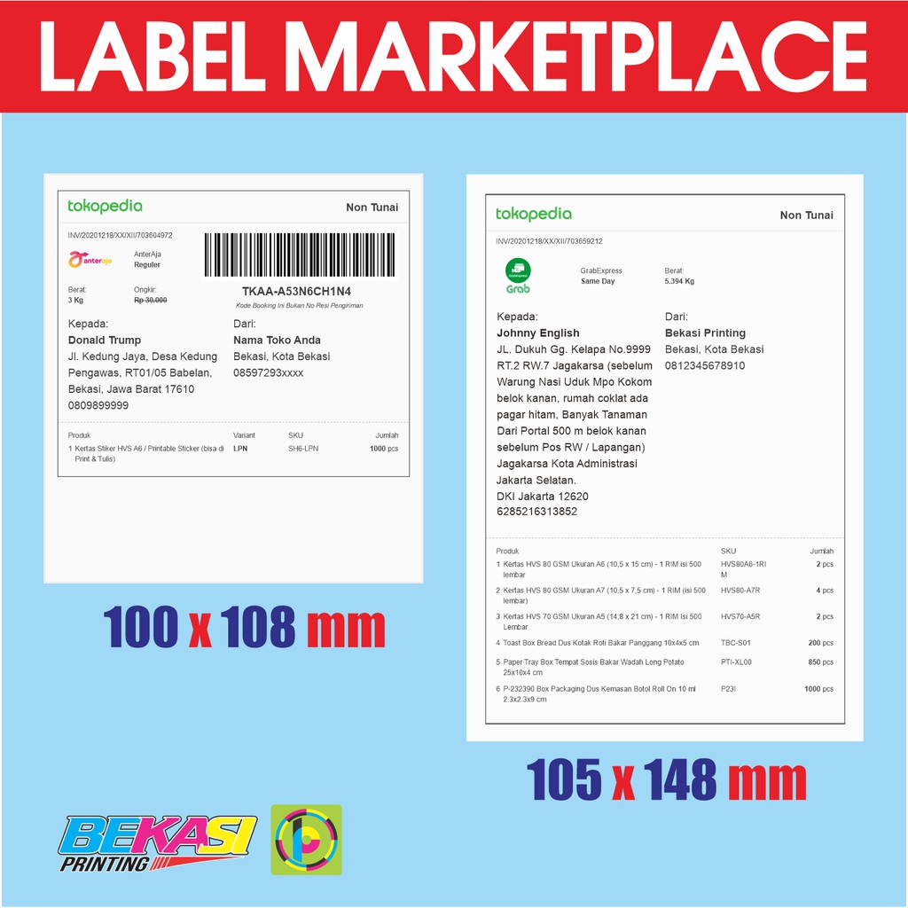 Kertas HVS 70 GSM Aneka Warna Label utk Print Marketplace Olshop 10x10.8 cm 1 RIM isi 500 lbr