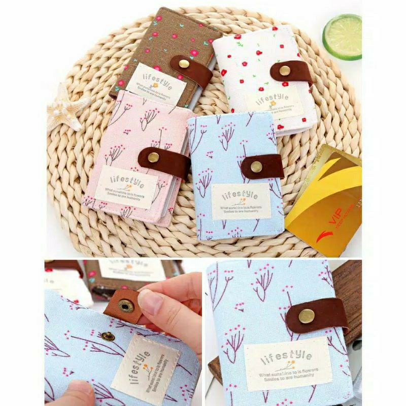 Dompet Kartu cantik 20 Slot card Motif Floral Untuk Tempat Kartu Identitas SIM kartu kredit