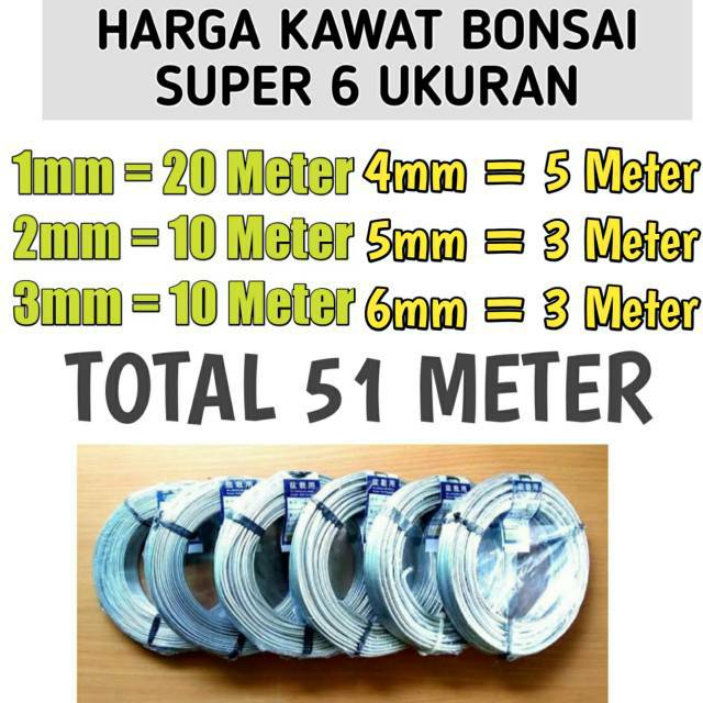 Kawat Bonsai Sekali Bayar 6 Ukuran Total 51 Meter