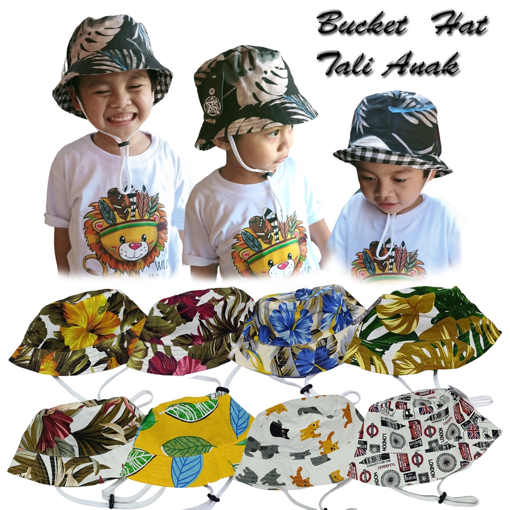 JF COLLECTION Topi Bucket Tali Anak dan Balita Bahan Kanvas Premium