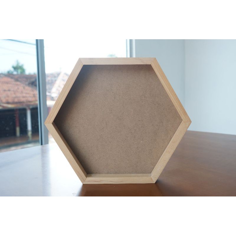 Pigura Kayu/Frame Kayu Hexagonal 3D D30 Kaca Acrylic Anti Pecah