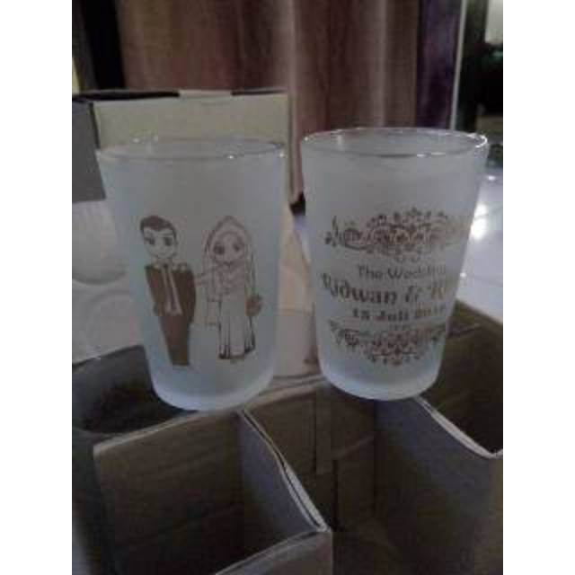 Souvenir Sovenir Gelas Kaca Custom Pernikahan Wedding Promosi Murah Grosir Nikah Sekolah Unik