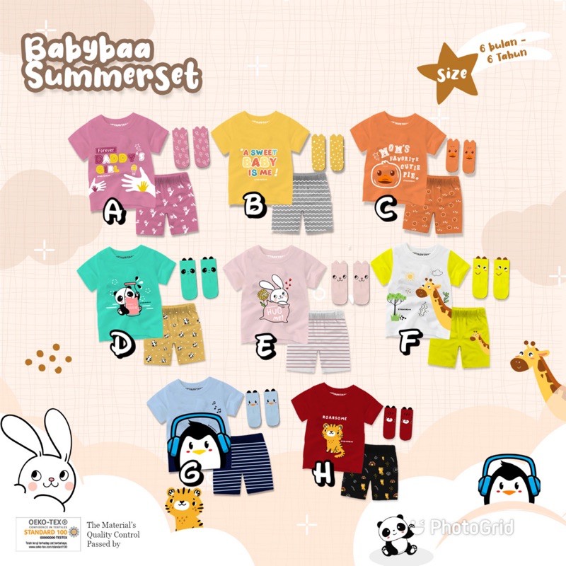 Setelan Bayi Summer Set Hey Baby Baa