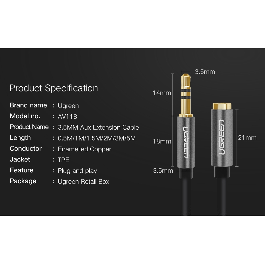 【Stok Produk di Indonesia】Ugreen Kabel Adapter Extension Audio Stereo 3.5mm Male Ke Female Lapis Emas Panjang 5M Untuk Smartphone / Tablet