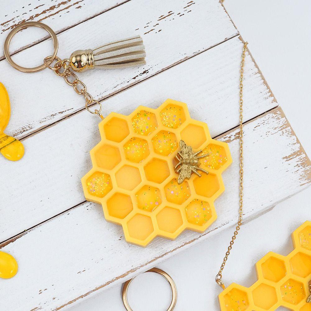 Solighter Cetakan Bentuk Sarang Lebah Lebah Seni Alat Membuat Perhiasan Keyring Resin Molds