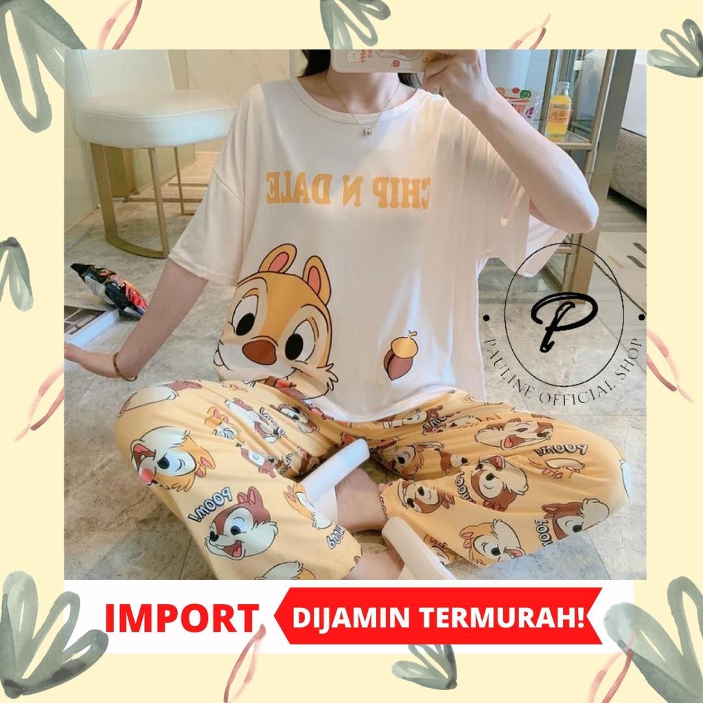 PIYAMA WANITA IMPORT / BAJU TIDUR WANITA IMPORT / PIYAMA LENGAN PENDEK MOTIF KARTUN (PL-007)