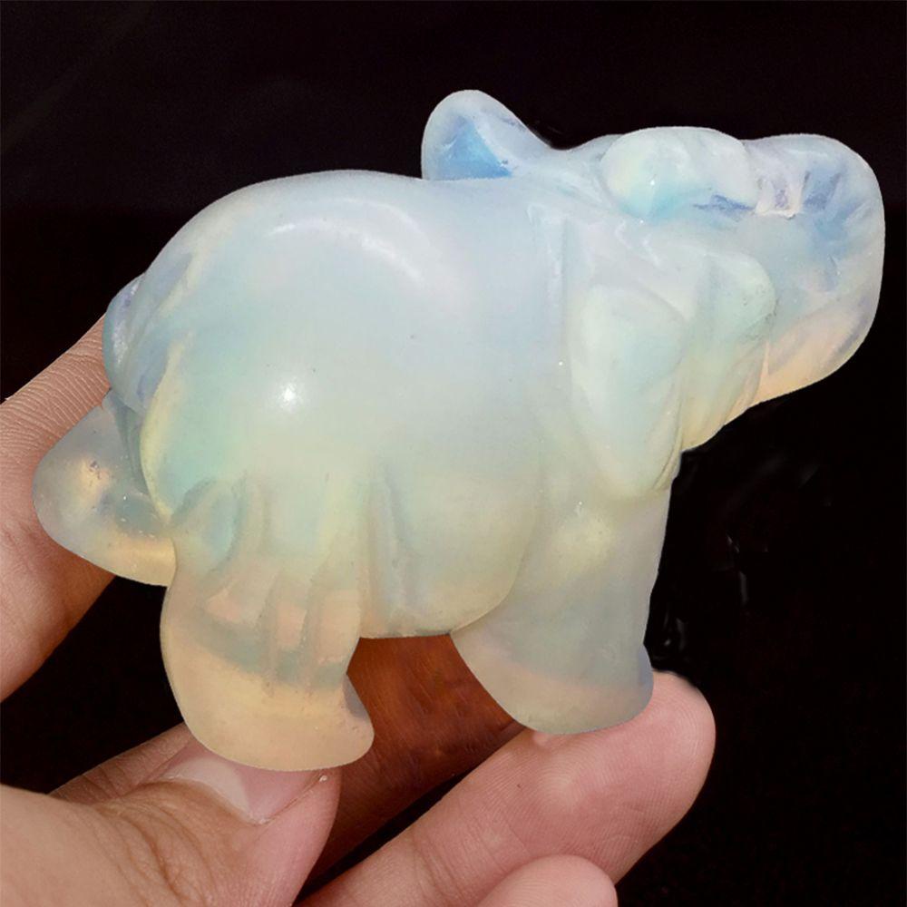 [Elegan] Patung Batu Permata Gajah Ukir Tangan Craft Opalite Home Office Desk Ornament Fashion Untuk Dekorasi Rumah 1.5 Inch