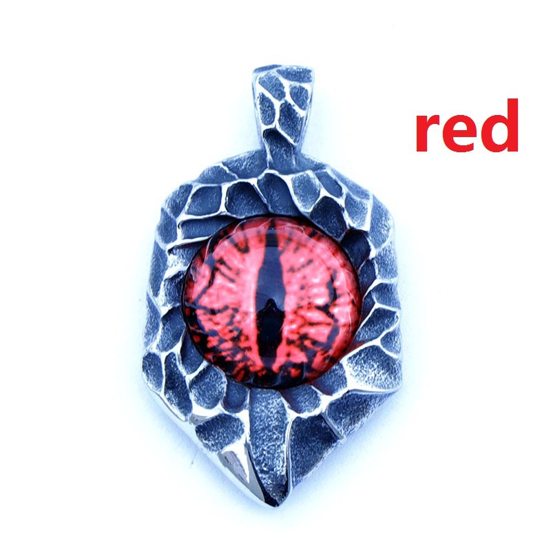 Kalung Liontin Mata Iblis Ruby Bahan Stainless Steel Gaya Vintage Untuk Pria