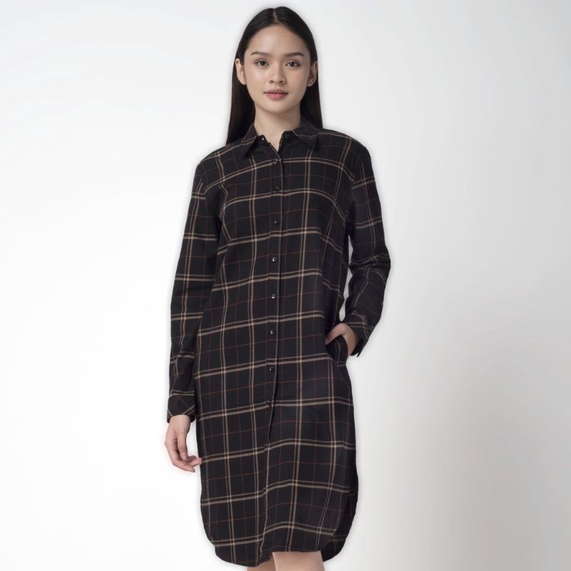 baju tunik atasan wanita motif kotak kotak bahan flanel