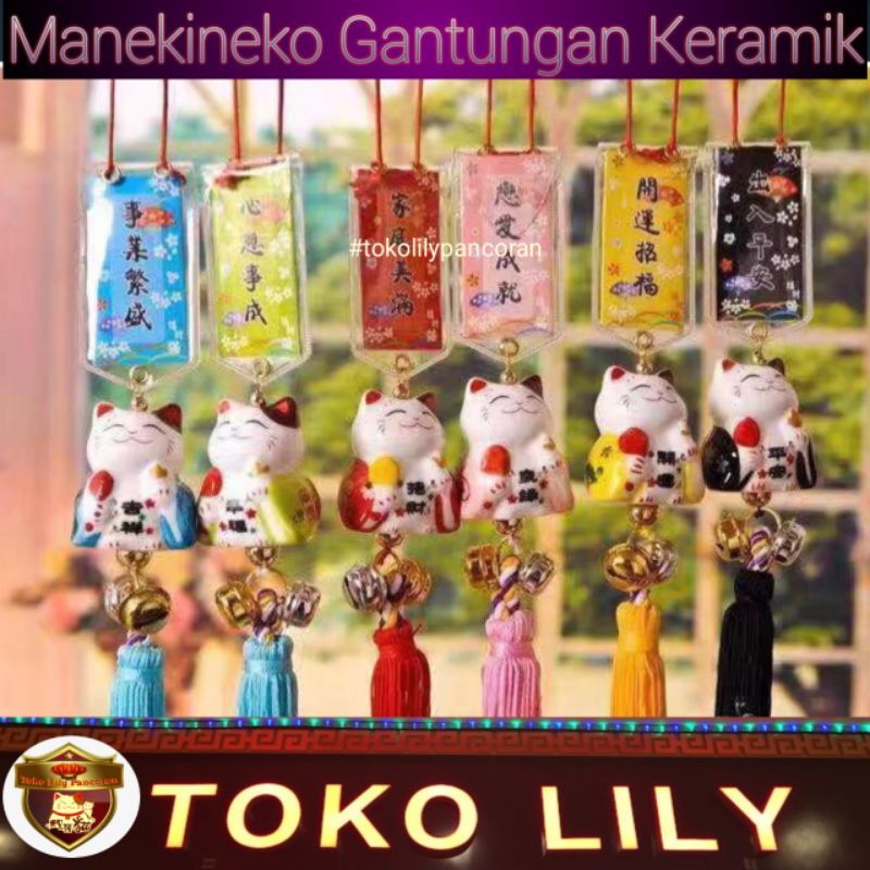 Gantungan Manekineko Lucky Cat Kucing Hoki Keramik Imut