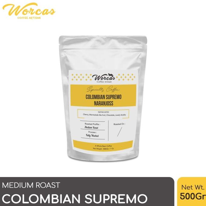 

WORCAS Arabica Colombia Supremo 500 Gram - Medium Roasted Coffee -Diskon Besar