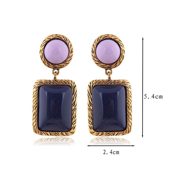 LRC Anting Tusuk Fashion Dark Blue Metal Geometric Square Earrings A58833