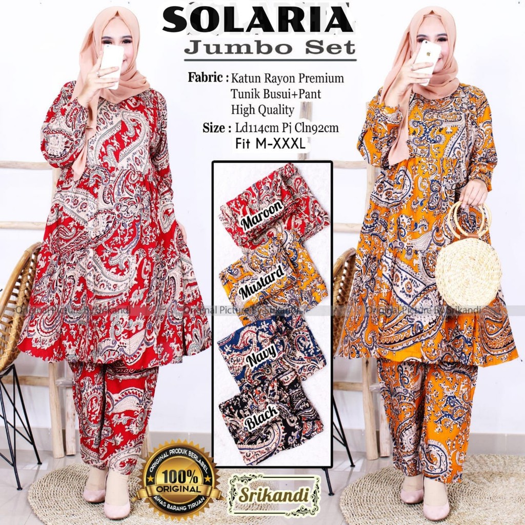 SETELAN WANITA JUMBO SOLARIA SET // SETELAN WANITA TUNIK JUMBO // ZIPPER DEPAN ( BUSUI )