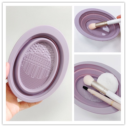 Alat Pembersih Brush Makeup Multifungsi Bahan Silikon Bentuk Telur Untuk Wanita