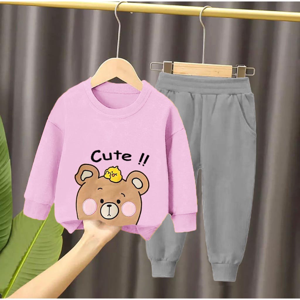 SETELAN SWEATER MOTIF BEAR CUTE UMUR 1-5 TAHUN