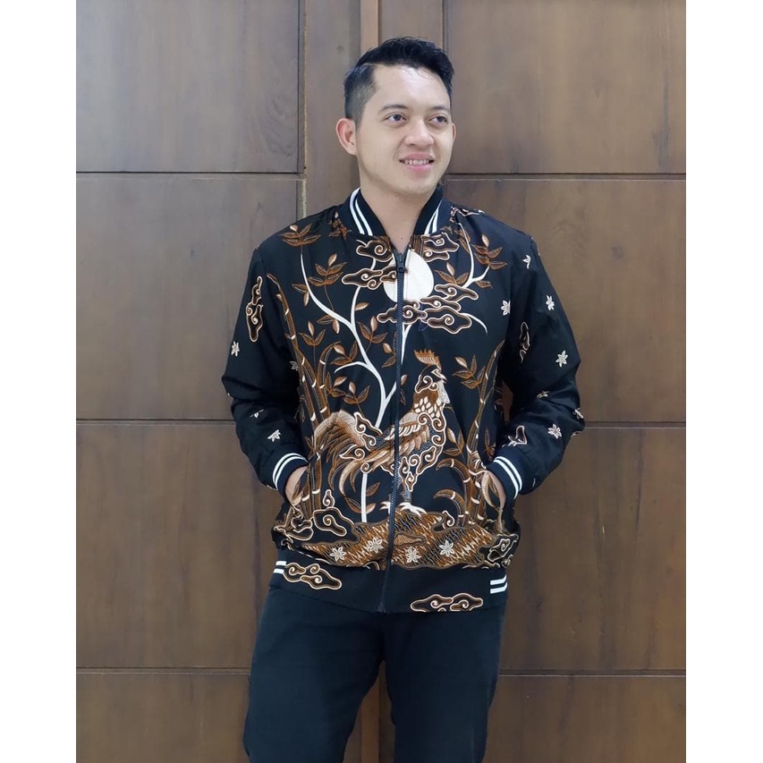 Jaket pria bomber jumbo motif ayam ( jaket Batik Pria Wanita Unisex )