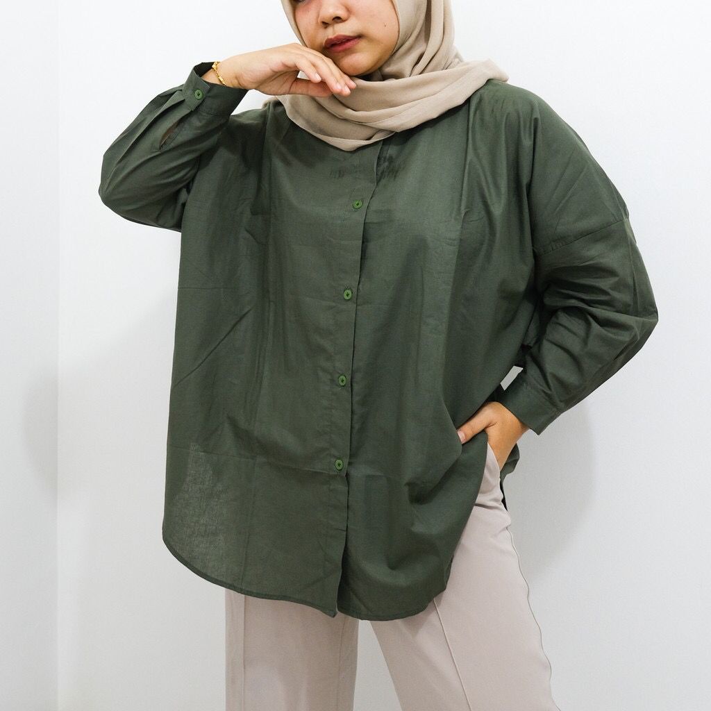 COD - Thiny Shirt Katun Paris - Basic Oversized Shirt - Atasan Muslim Fashion Wanita Termurah &amp; Terlaris