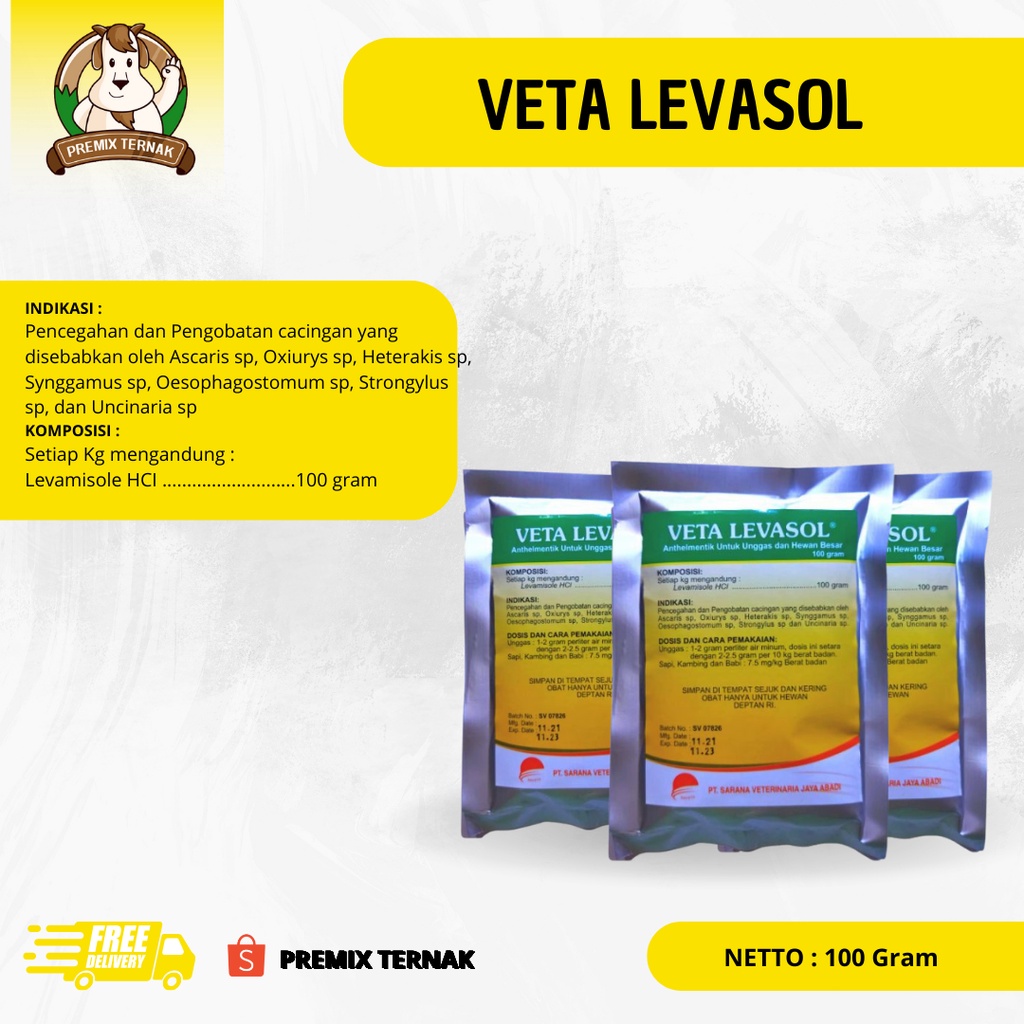 VETA LEVASOL 100 gr | Obat Cacing Ayam Unggas Ternak - Mirip Veta Levasol