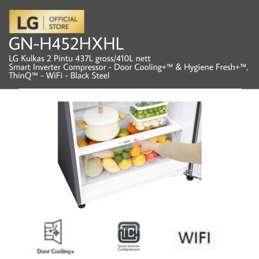 Lemari Es LG 2 Pintu Inverter GN-H452HXHL / Kulkas LG GNH452HXHL