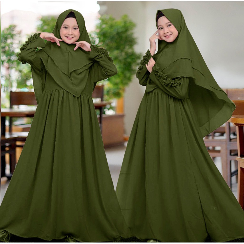 AIZA KIDS Gamis Anak Perempuan | Baju Lebaran Anak Perempuan bahan Moscrepe sudah dapat Bergo 2 Layer