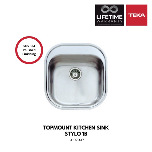 Teka Kitchen Sink Topmount Stylo 1B Bak Cuci Piring 1 Lubang