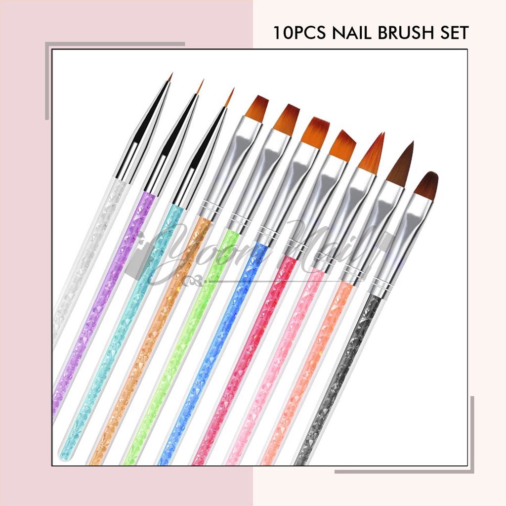 10 pcs nail brush set 10pcs liner acrylic gel oval brush kuas kuku nailart